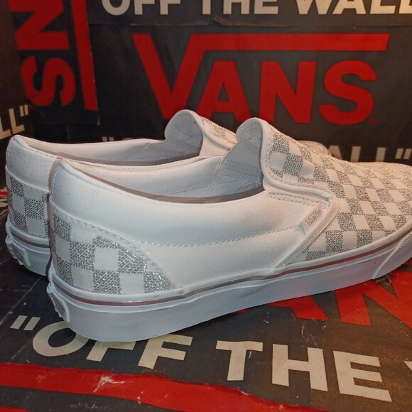 Vans Men's 11.5 Checkered Slip-On Metallic True White VN000CT5W00 Checkerboard - Picture 4 of 13